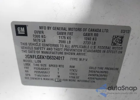 2013 Chevrolet Equinox Ltz из США, поврежденный, VIN 2GNFLGEK1D6324017